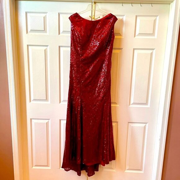 RED SEQUIN GOWN w TRAIN HANDMADE by VNAIX WEDDING GOWNS SEE MEASUREMENTS TO SIZE - Picture 1 of 10